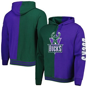 Men's Mitchell & Ness Hunter Green/Purple Milwaukee Bucks Big & Tall Hardwood Classics Split Pullover Hoodie