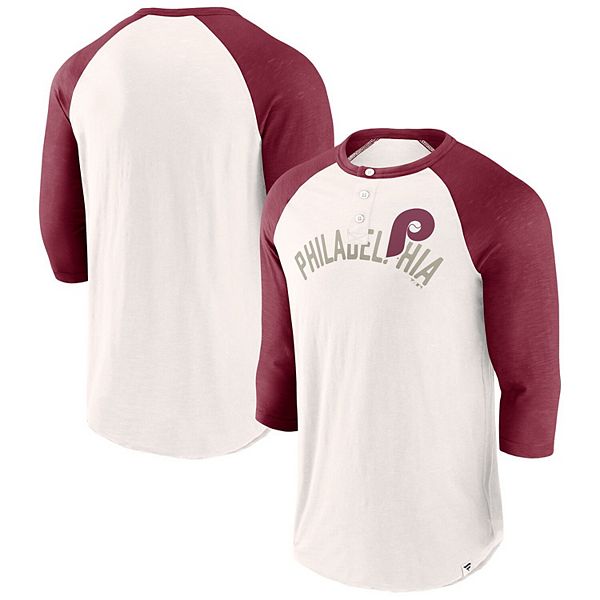 Men's Fanatics Branded White/Red Philadelphia Phillies Backdoor Slider  Raglan 3/4-Sleeve T-Shirt