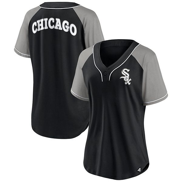 Men's Fanatics Branded White/Black Chicago White Sox Show The Leather Raglan V-Neck T-Shirt