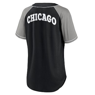 Women's Fanatics Branded Black Chicago White Sox Ultimate Style Raglan V-Neck T-Shirt
