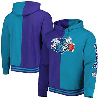 Men's Mitchell & Ness Purple/Teal New Orleans Hornets Big & Tall Hardwood Classics Split Pullover Hoodie