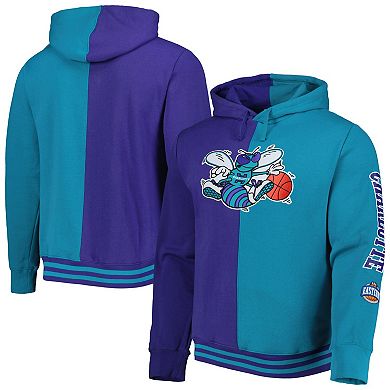 Men's Mitchell & Ness Purple/Teal New Orleans Hornets Big & Tall Hardwood Classics Split Pullover Hoodie