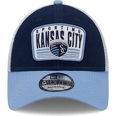 Men's New Era Navy/Light Blue Sporting Kansas City Patch 9FORTY Trucker Snapback Hat