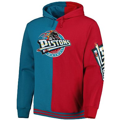 Men's Mitchell & Ness Teal/Red Detroit Pistons Big & Tall Hardwood Classics Split Pullover Hoodie
