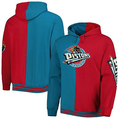 Men's Mitchell & Ness Teal/Red Detroit Pistons Big & Tall Hardwood Classics Split Pullover Hoodie