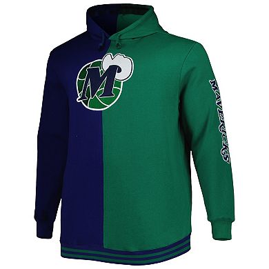 Men's Mitchell & Ness Navy/Green Dallas Mavericks Big & Tall Hardwood Classics Split Pullover Hoodie