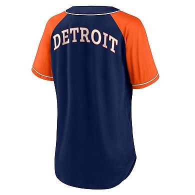 Women's Fanatics Branded Navy Detroit Tigers Bunt Raglan V-Neck T-Shirt