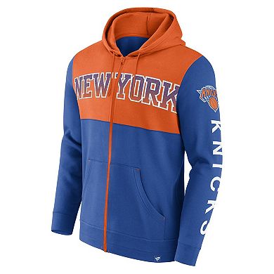 Men's Fanatics Branded Blue/Orange New York Knicks Skyhook Colorblock Full-Zip Hoodie