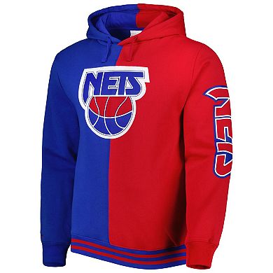 Men's Mitchell & Ness Blue/Red New Jersey Nets Big & Tall Hardwood Classics Split Pullover Hoodie