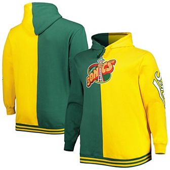 Men's Mitchell & Ness Green/Gold Seattle SuperSonics Big & Tall Hardwood Classics Split Pullover Hoodie