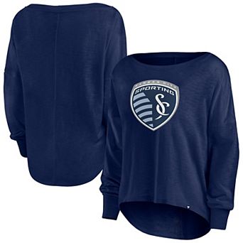 Women's Fanatics Navy Sporting Kansas City Corner Kick Long Sleeve Fashion T-Shirt