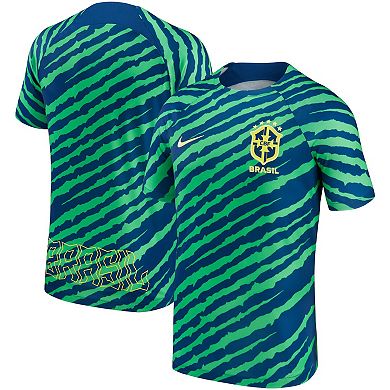Men's Nike Blue/Green Brazil National Team 2022/23 Pre-Match Top