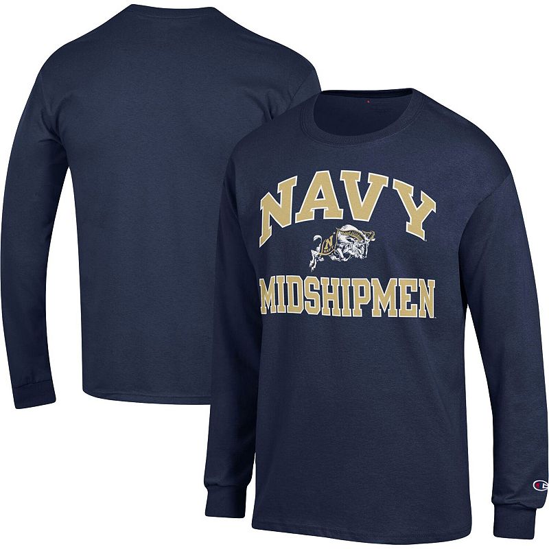 Mens Champion Navy Navy Midshipmen High Motor Long Sleeve T-Shirt, Size: S