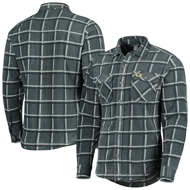 Men's Antigua Gray Green Bay Packers Industry Flannel Button-Up