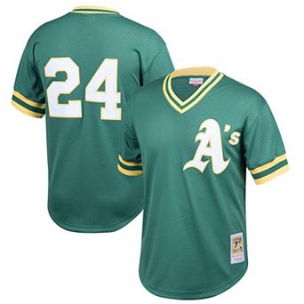 Youth Mitchell & Ness Rickey Henderson Green Oakland Athletics Cooperstown Collection Mesh Batting Practice Jersey