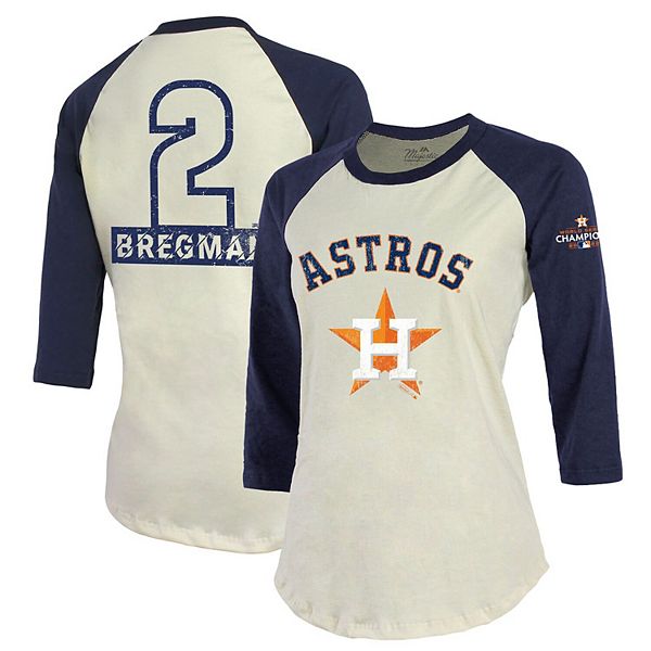 Women's Majestic Threads Alex Bregman Cream/Navy Houston Astros 2022 World  Series Champions Name & Number Softhand 3/4 Raglan Sleeve T-Shirt