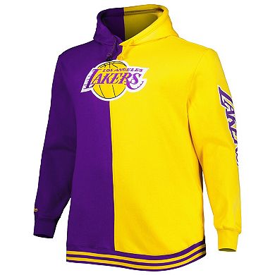 Men's Mitchell & Ness Purple/Gold Los Angeles Lakers Big & Tall Hardwood Classics Split Pullover Hoodie