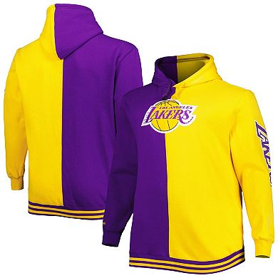 Men's Mitchell & Ness Purple/Gold Los Angeles Lakers Big & Tall Hardwood Classics Split Pullover Hoodie