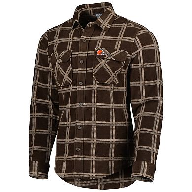 Men's Antigua Brown Cleveland Browns Industry Flannel Button-Up Shirt Jacket