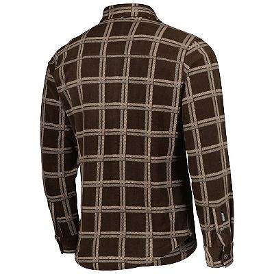 Men s Antigua Brown Cleveland Browns Industry Flannel Button Up Shirt Jacket