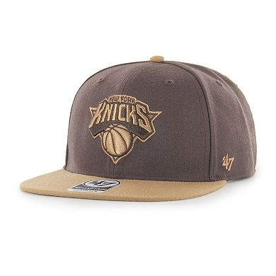 Men's '47 Brown New York Knicks No Shot Two-Tone Captain Snapback Hat