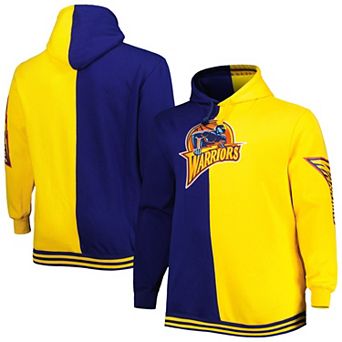 Men's Mitchell & Ness Navy/Gold Golden State Warriors Big & Tall Hardwood Classics Split Pullover Hoodie