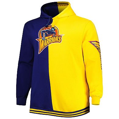 Men's Mitchell & Ness Navy/Gold Golden State Warriors Big & Tall Hardwood Classics Split Pullover Hoodie