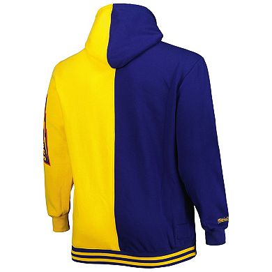 Men's Mitchell & Ness Navy/Gold Golden State Warriors Big & Tall Hardwood Classics Split Pullover Hoodie