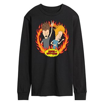 Men's Beavis And Butthead Rock Flames Long Sleeve Tee