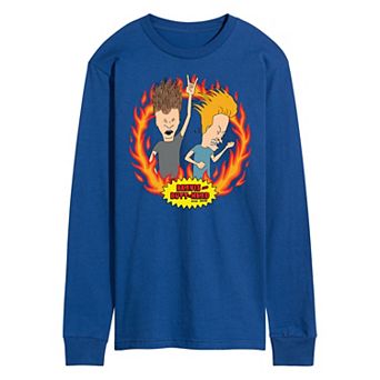 Men's Beavis And Butthead Rock Flames Long Sleeve Tee