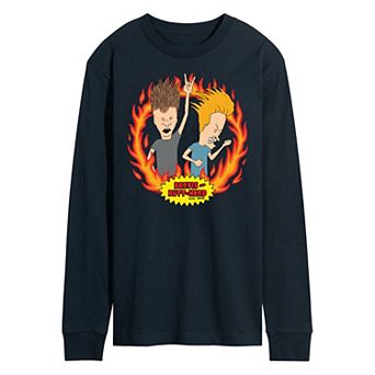 Men's Beavis And Butthead Rock Flames Long Sleeve Tee