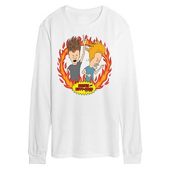Men's Beavis And Butthead Rock Flames Long Sleeve Tee