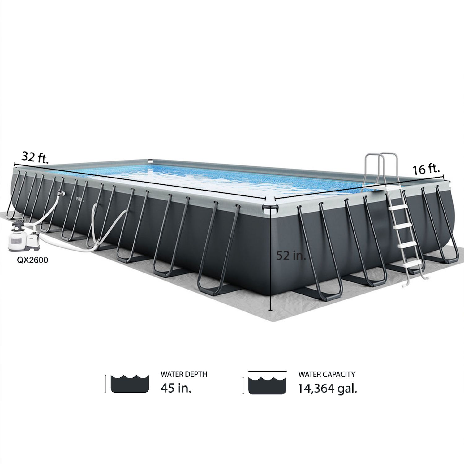 Intex 32' X 16' X 52" Ultra XTR Rectangular Outdoor Swimming Pool Set ...