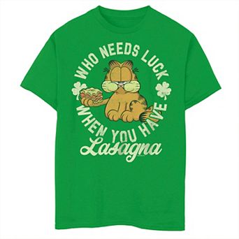 Boys 8-20 Garfield Eating Lasagna Shamrock Tee