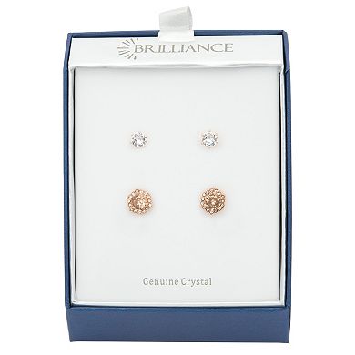 Brilliance Pink Crystal Hexagon Halo & Cubic Zirconia Stud Earrings Duo Set