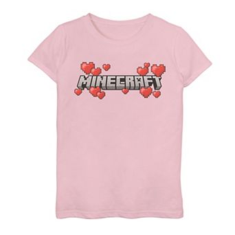Girls 7-16 Minecraft Logo Hearts Graphic Tee