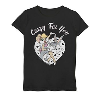 Girls 7-16 Looney Tunes Bugs And Lola Crazy For You Heart Portrait Graphic Tee