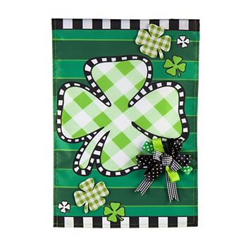Evergreen Enterprises Check Clover Applique Garden Flag