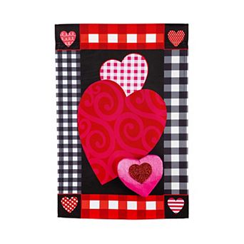 Evergreen Enterprises Valentine's Heart Patterned Border Applique Garden Flag
