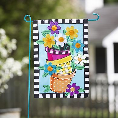 Evergreen Enterprises Stacked Spring Flower Pots Applique Garden Flag