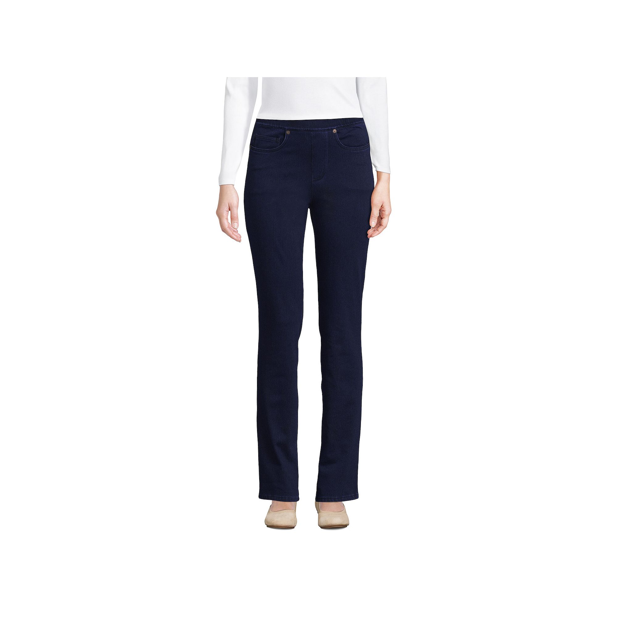 Womens Lands End Starfish Mid-Rise Pull-On Straight Jeans, Size: Small, D