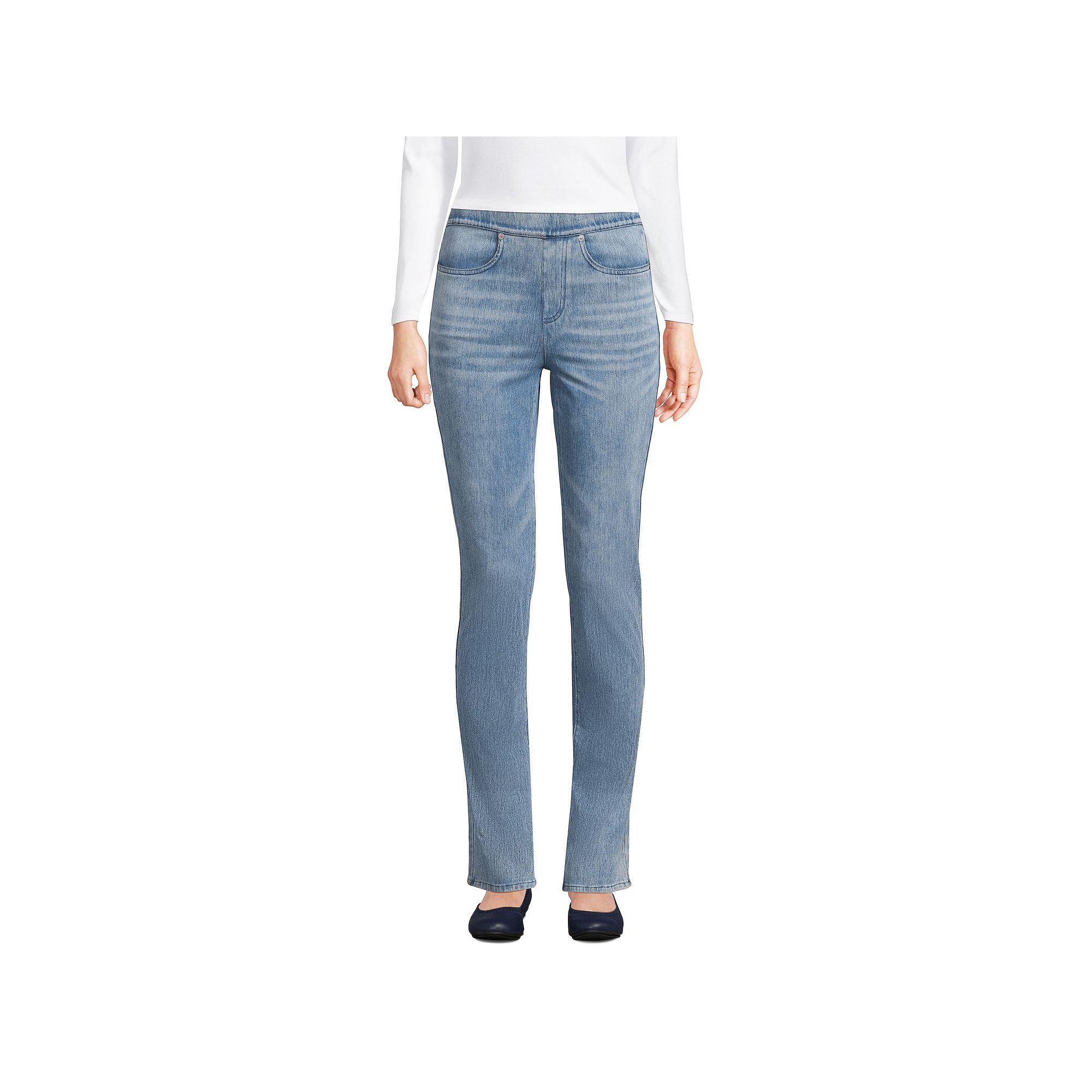 Womens Lands End Starfish Mid-Rise Pull-On Straight Jeans, Size: Large Ta
