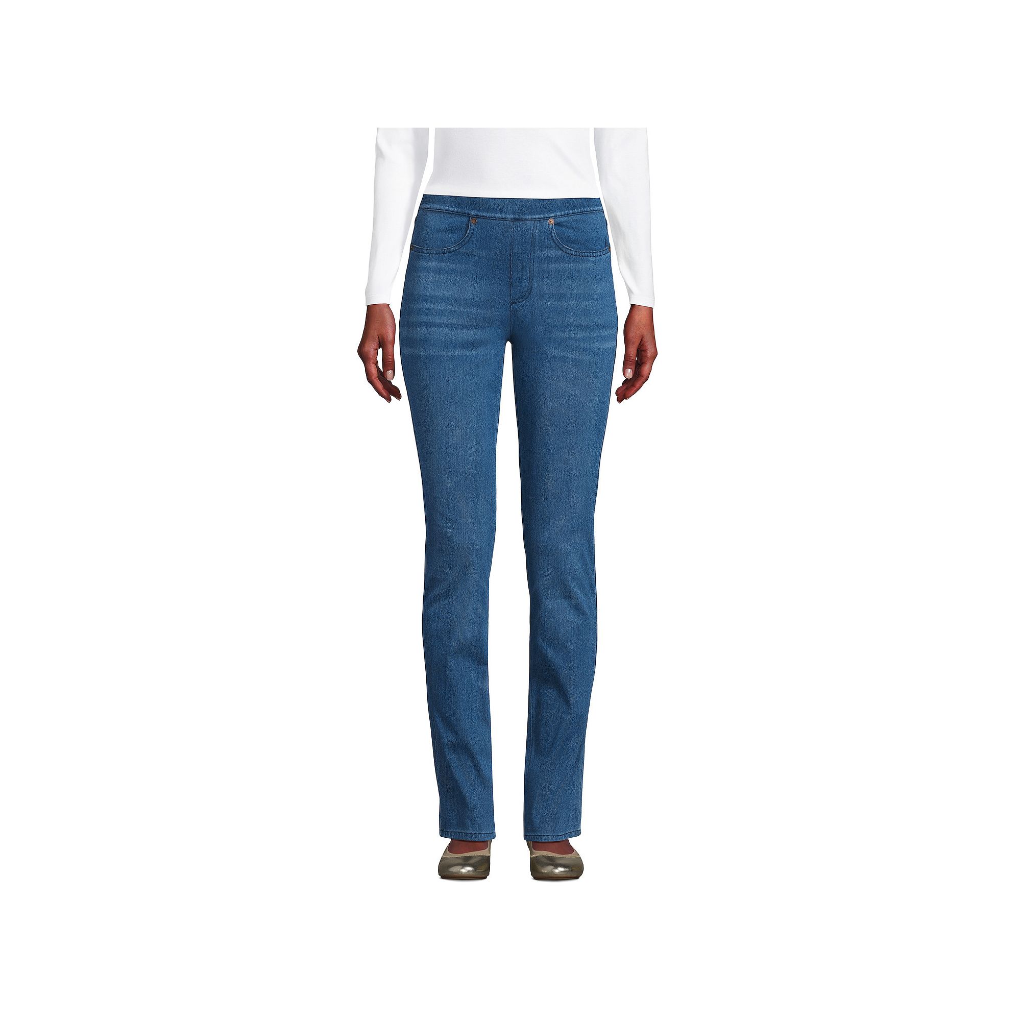 Womens Lands End Starfish Mid-Rise Pull-On Straight Jeans, Size: XS, Medi