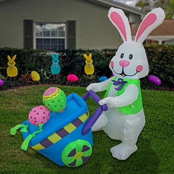 National Tree Company 4 Ft. Inflatable Easter Bunny Wheelbarrow Decor