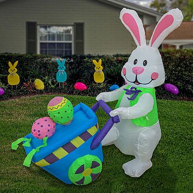 National Tree Company Inflatable Easter Bunny Wheelbarrow Outdoor Decor