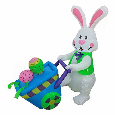 National Tree Company Inflatable Easter Bunny Wheelbarrow Outdoor Decor