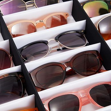 18 Slot Sunglasses Display Case for Women and Men, Eyeglass Storage Case for Multiple Glasses, Black (18.5 x 15 In)