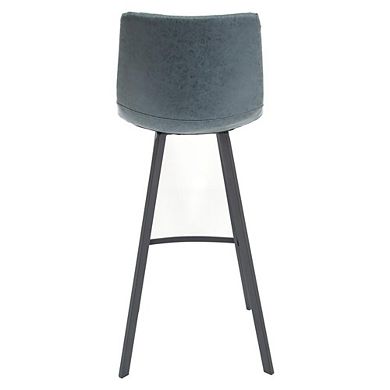 LeisureMod Elland Modern Upholstered Leather Bar Stool With Iron Legs & Footrest, Set of 2
