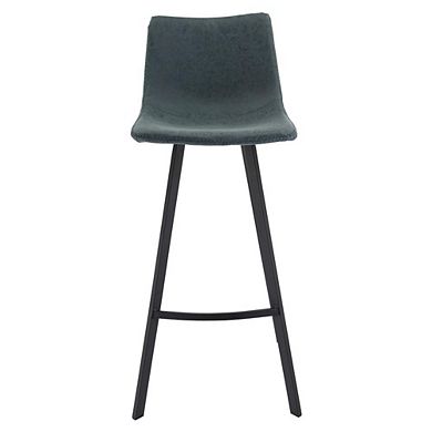 LeisureMod Elland Modern Upholstered Leather Bar Stool With Iron Legs & Footrest, Set of 2