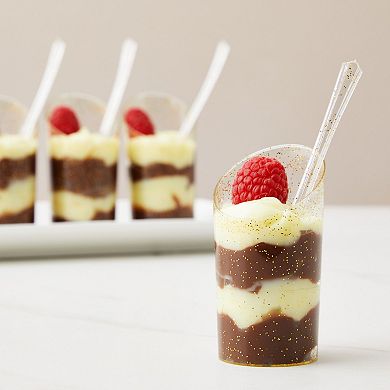 120 Pcs Gold Glitter Mini Dessert Cups with Spoons, Disposable Dessert Cups 3oz